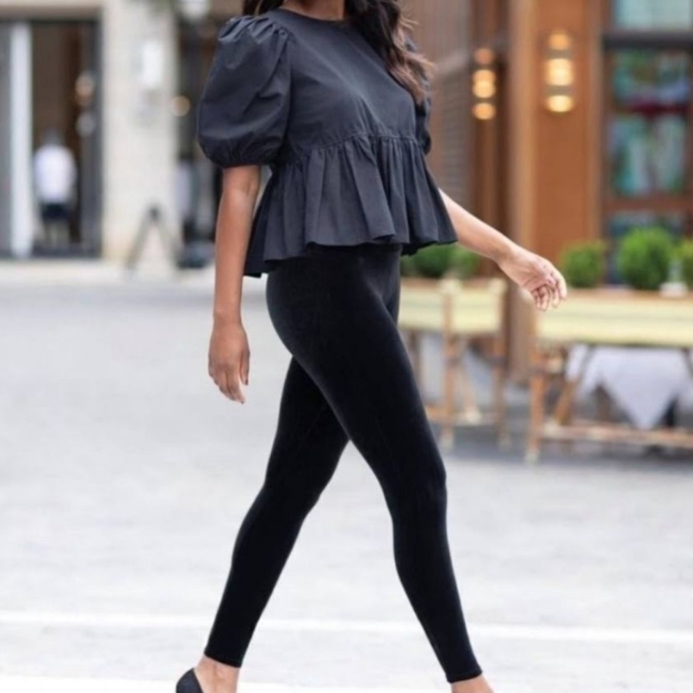 Spanx black velvet leggings XL Power Waist Band Versatile Dress Up Or Down